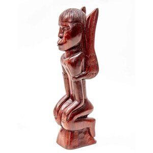 Handcrafted Wooden Kneeling Angel Mythical Deity Figurine w/ Wings Ethnic Tribal
